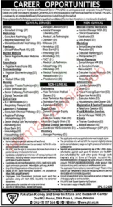 Pakistan Kidney And Liver Institute PKLI Jobs 2023 | Submit Online CVs